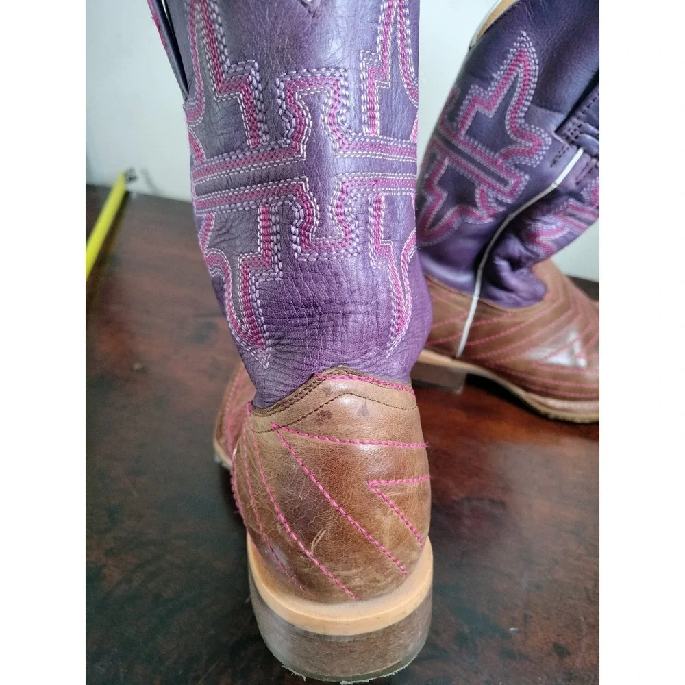 Tin Haul Starlight Cowgirl Boots Youth Kids Size 2 Purple Brown Square Toe USA